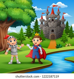 Prince and knight outdoors in the evening