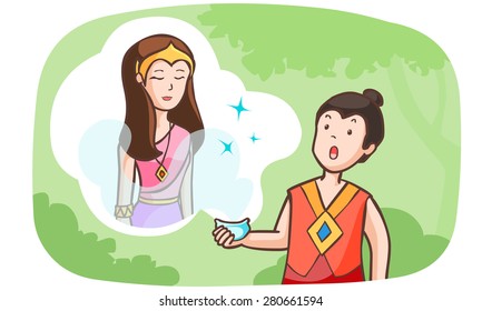 prince and the magic pot vector illustration