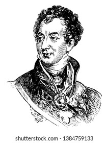 Prince Metternich, 1773-1859, he was a German diplomat and statesman, vintage line drawing or engraving illustration