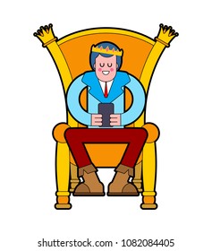 Prince on throne. Young King on Royal chair. Vector illustration