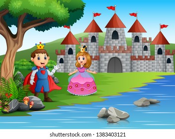 The prince and princess in a beautiful landscape