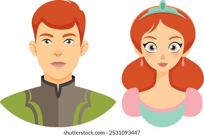 A prince and princess in cartoon style