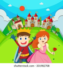 Prince and princess at the castle illustration