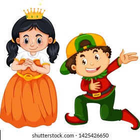 Prince and princess costume on white background illustration