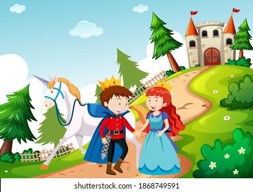 Prince Princess Fairytale Land Scene Illustration Stock Vector (royalty 