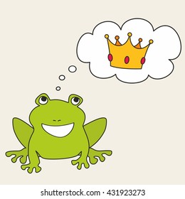 Prince or princess frog dreaming about crown vector illustration