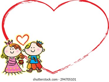 Prince and Princess in the heart shape border