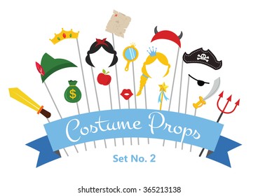 Prince and Princess Party set - photobooth props with mustaches, wigs and objects . vector illustration
