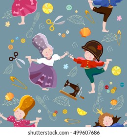 Prince and princess seamless pattern funny kids playing children's theater scrapbooking  background 