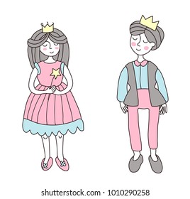 The Prince and Princess. Vector illustration in simple style, isolated on white background.