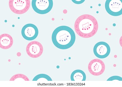 Prince ,Princess,crown.lovely attractive children's logo,print.for boys blue for girls pink.vector illustration,seamless pattern.