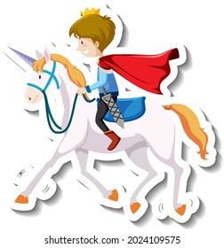 Prince riding horse cartoon sticker illustration