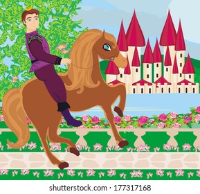 Prince riding a horse to the castle