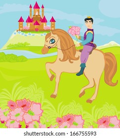 Prince riding a horse to the princess