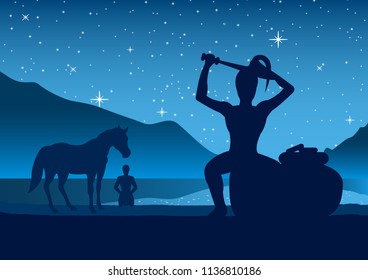 Prince Siddhartha go out of palace,suffering and try to seek way out of suffering by be monk or to ordain,vector illustration,silhouette style