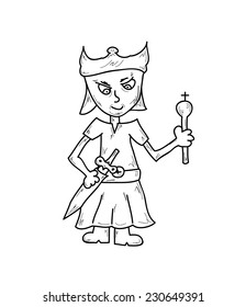 prince with sword and crown, vector, isolated, sketch