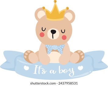 Prince teddy bear with baby boy ribbon banner