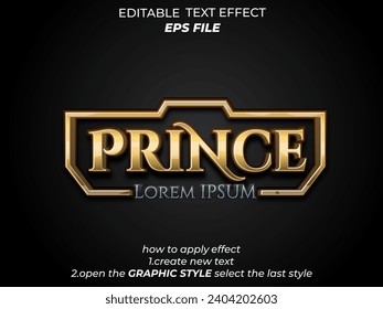 prince text effect, font editable, typography, 3d text for badge game, medieval fantasy and  rpg games. vector template