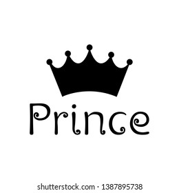 Prince Text Logo With Crown Symbol Black Vector illustration On White Background