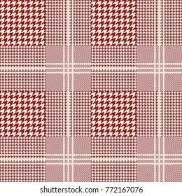 Prince Of Wales Check In Burgundy And Cream. Glen Plaid Pattern. Seamless Vector Print. 