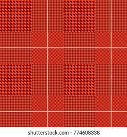 Prince of Wales check.  Classic deep red with white overcheck. Glen plaid pattern. Seamless vector texture. 