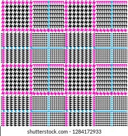 Prince of Wales / glen plaid patten in classic black and color decor. Seamless fabric texture. - Vector