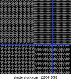 Prince of Wales / glen plaid pattern in classic black and white with blue overcheck. 