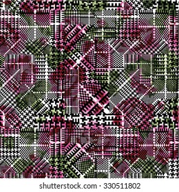 Prince of Wales seamless pattern with roses in  custom colors