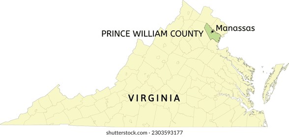 Ubicación del condado de Prince William y la ciudad de Manassas en el mapa estatal de Virginia