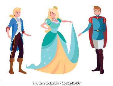 princes charming and princess of tales characters vector illustration design