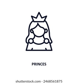 princes icon. Thin line princes icon from people and relation collection. Outline vector. Editable princes symbol can be used web and mobile