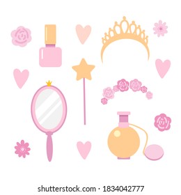 
princess accessories on the white background