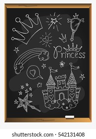 princess accessories set on copybook background.Vector illustration.