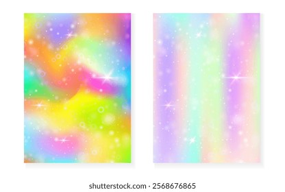 Princess background with kawaii rainbow gradient. Magic unicorn hologram.