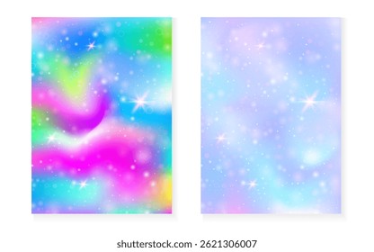 Prinzessin Hintergrund mit Kawaii Regenbogen Farbverlauf. Magisches Einhorn-Hologramm.