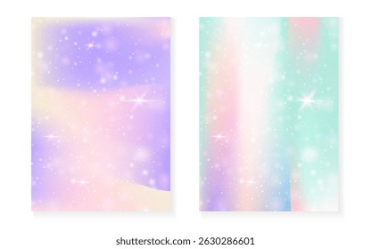Fundo de princesa com gradiente de arco-íris kawaii. Holograma de unicórnio mágico.