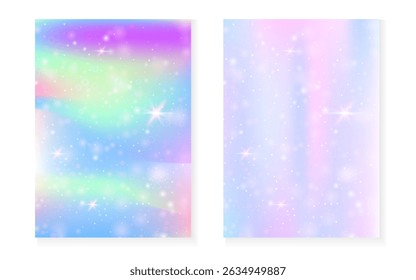 Princess background with kawaii rainbow gradient. Magic unicorn hologram.