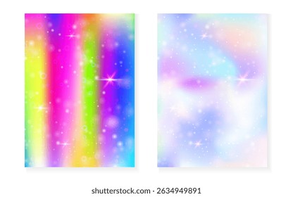 Prinzessin Hintergrund mit Kawaii Regenbogen Farbverlauf. Magisches Einhorn-Hologramm.