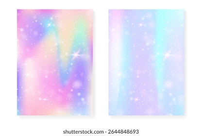 Fundo de princesa com gradiente de arco-íris kawaii. Holograma de unicórnio mágico.