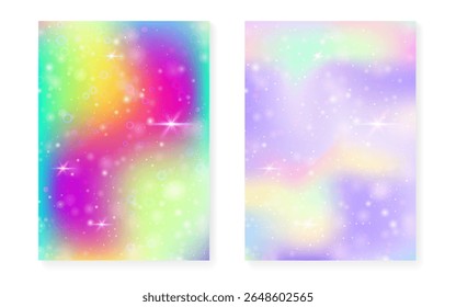 Fondo de la princesa con el gradiente del arco iris kawaii. Holograma de unicornio mágico.