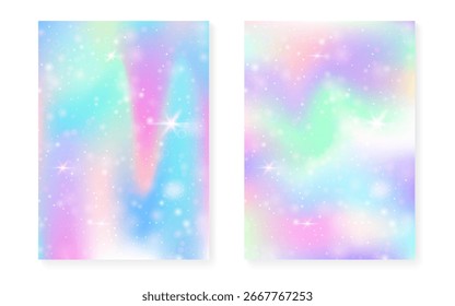 Fondo de la princesa con el gradiente del arco iris kawaii. Holograma de unicornio mágico.