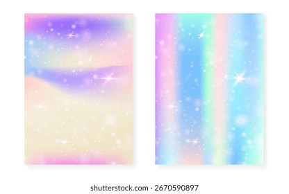 Prinzessin Hintergrund mit Kawaii Regenbogen Farbverlauf. Magisches Einhorn-Hologramm.