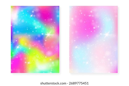 Fondo de la princesa con el gradiente del arco iris kawaii. Holograma de unicornio mágico.