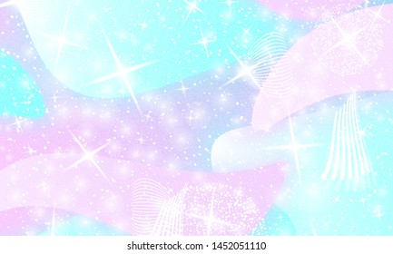 Princess background. Mermaid rainbow. Magic stars. Unicorn pattern. Fantasy galaxy. Fairytale princess colors.