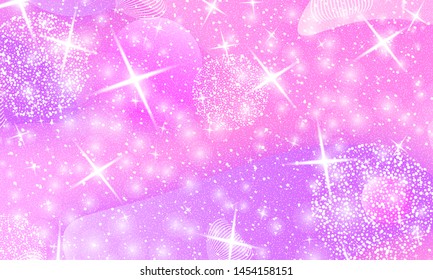 Princess background. Mermaid rainbow. Magic stars pink. Unicorn pattern. Fantasy galaxy. Fairytale graphics. Pink princess colors.