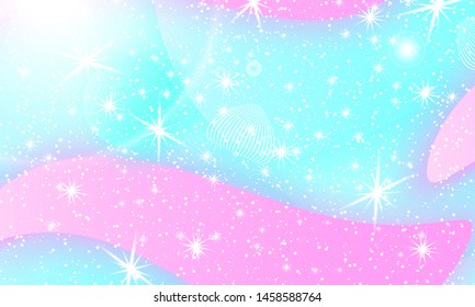 Princess background. Mermaid rainbow. Magic stars. Unicorn pattern. Fantasy galaxy. Fairytale princess colors.