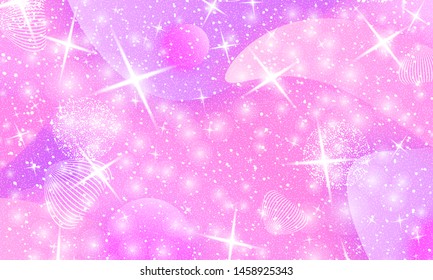 Princess background. Mermaid rainbow. Magic stars pink. Unicorn pattern. Fantasy galaxy. Fairytale graphics. Pink princess colors.