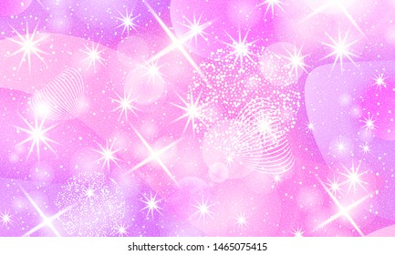 Princess background. Mermaid rainbow. Magic stars pink. Unicorn pattern. Fantasy galaxy. Fairytale graphics. Pink princess colors.