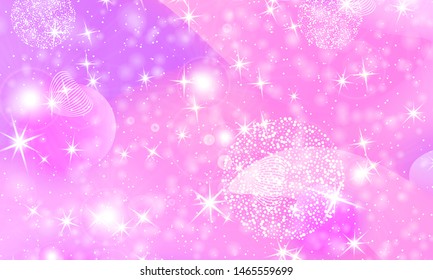 Princess background. Mermaid rainbow. Magic stars pink. Unicorn pattern. Fantasy galaxy. Fairytale graphics. Pink princess colors.