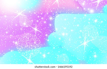 Princess background. Mermaid rainbow. Magic stars. Unicorn pattern. Fantasy galaxy. Fairytale princess colors.